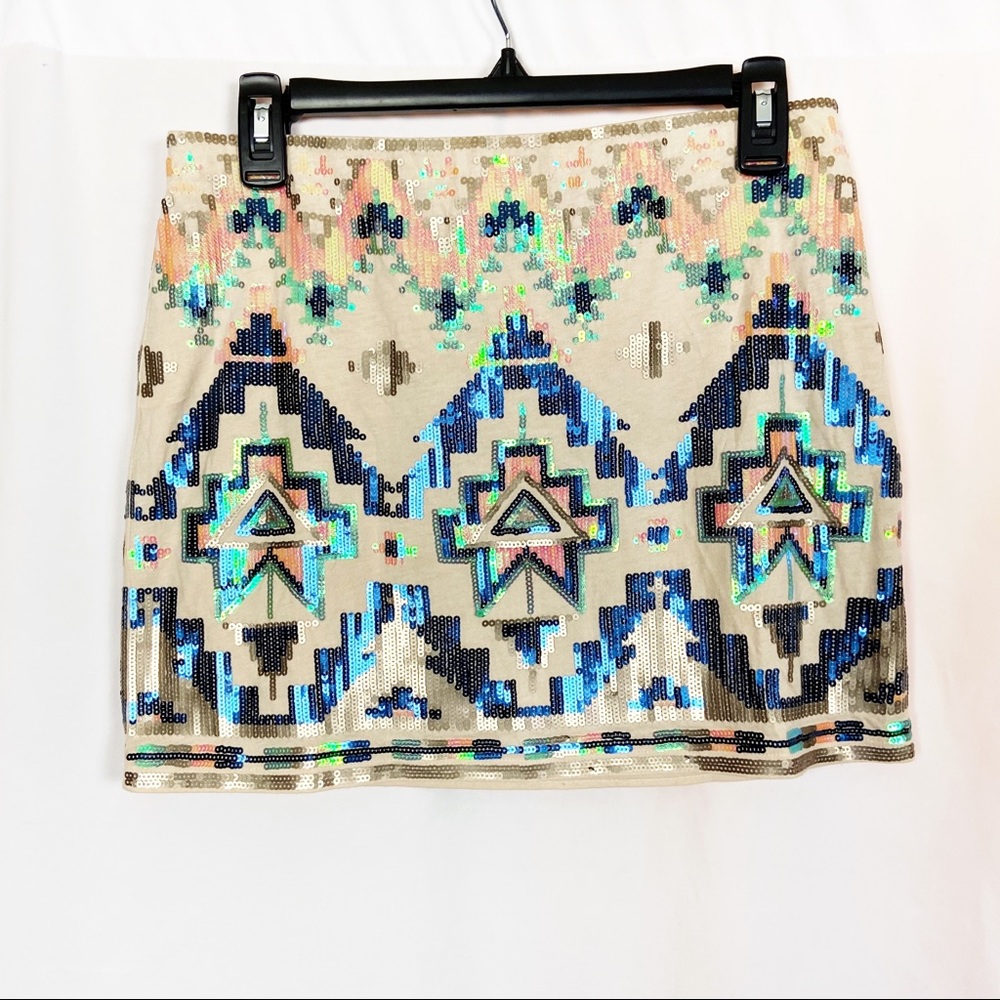 Express Iridescent Pattern Sequined Mini Skirt S - image 1